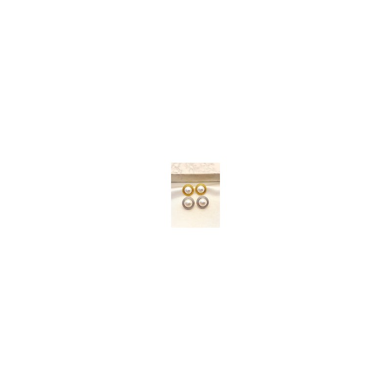 Arete Button Perla Acero